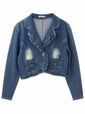 Riflessi Womens Blue Denim Ruffle Jacket 3XL Bow details. Pre-owned